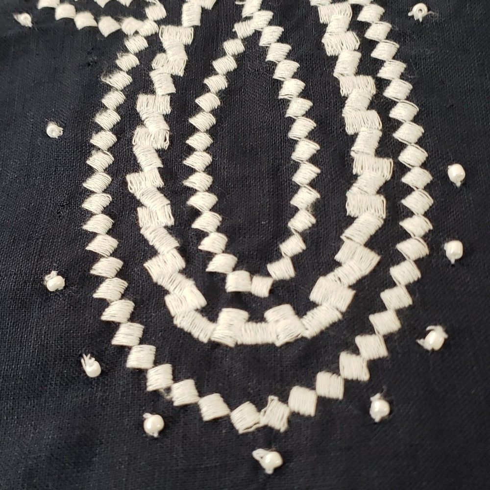 Talbots Navy + White Embroidered Poncho Linen, Size L - Picture 8 of 13